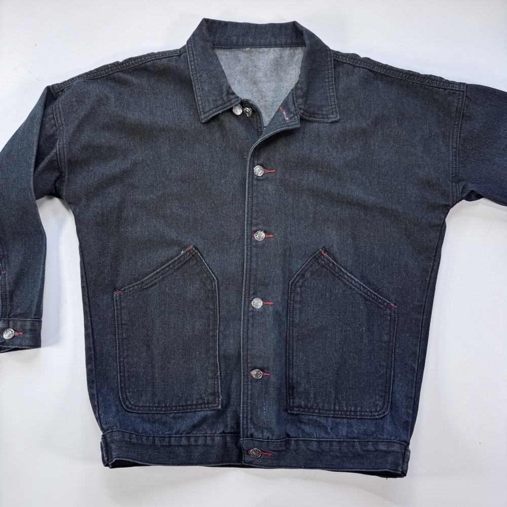 Unbranded Jean Denim Trucker Jacket Drop Shoulders Black/Gray Unisex Small
